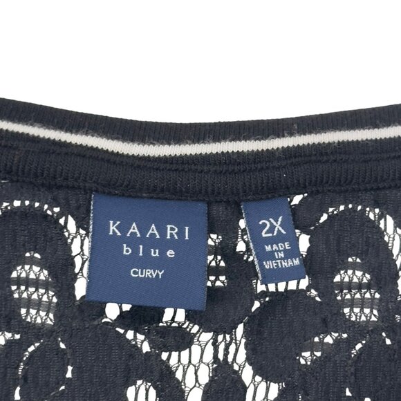 Kaari Blue Womens 2X Cold Shoulder Black Striped Top Lace Hem Long Sleeve - Picture 5 of 11